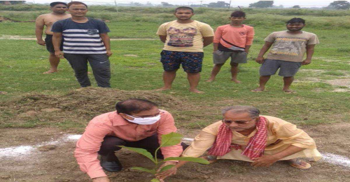 रेवसां गांव में BDO महेंद्र प्रताप चौबे व प्रधान दुखहरण राय ने लगाए पौधे