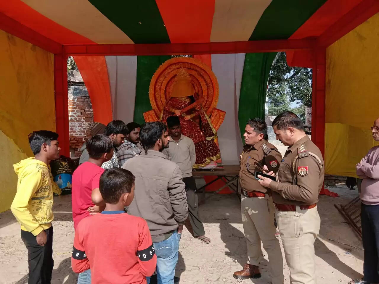 Saraswati Puja security Chandauli news, Police inspection Chandauli khabar