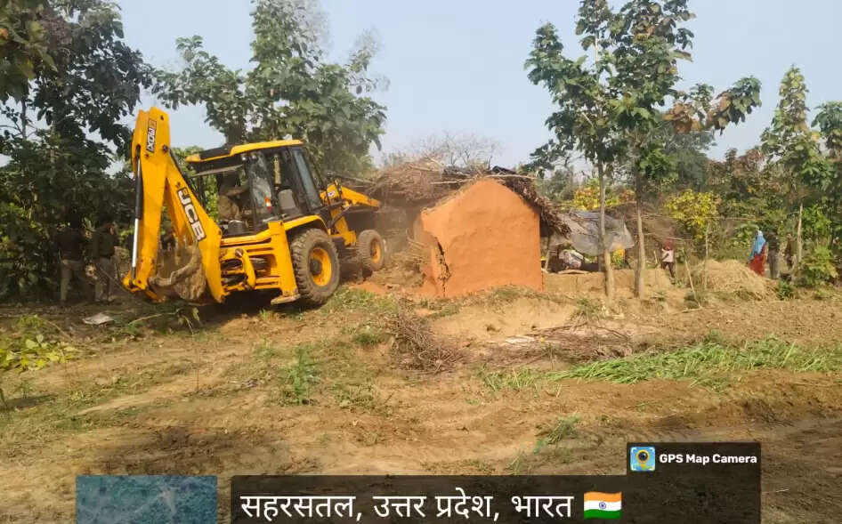  Bulldozer action in Naugarh Forest Bulldozers used remove encroachment Naugarh Forest Ranger Amit Srivastava