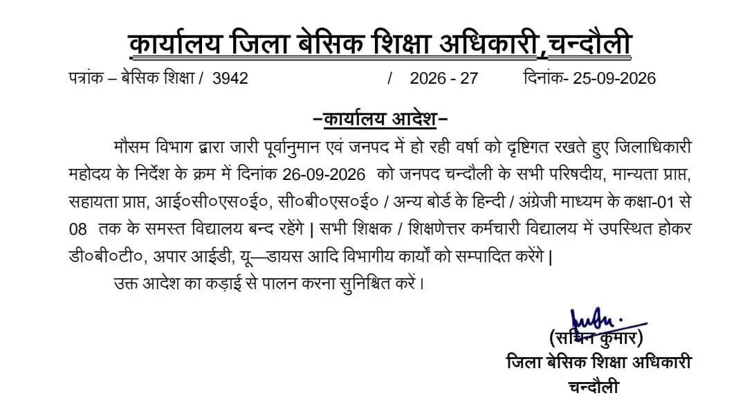 class 1 to 8 schools closed Chandauli
